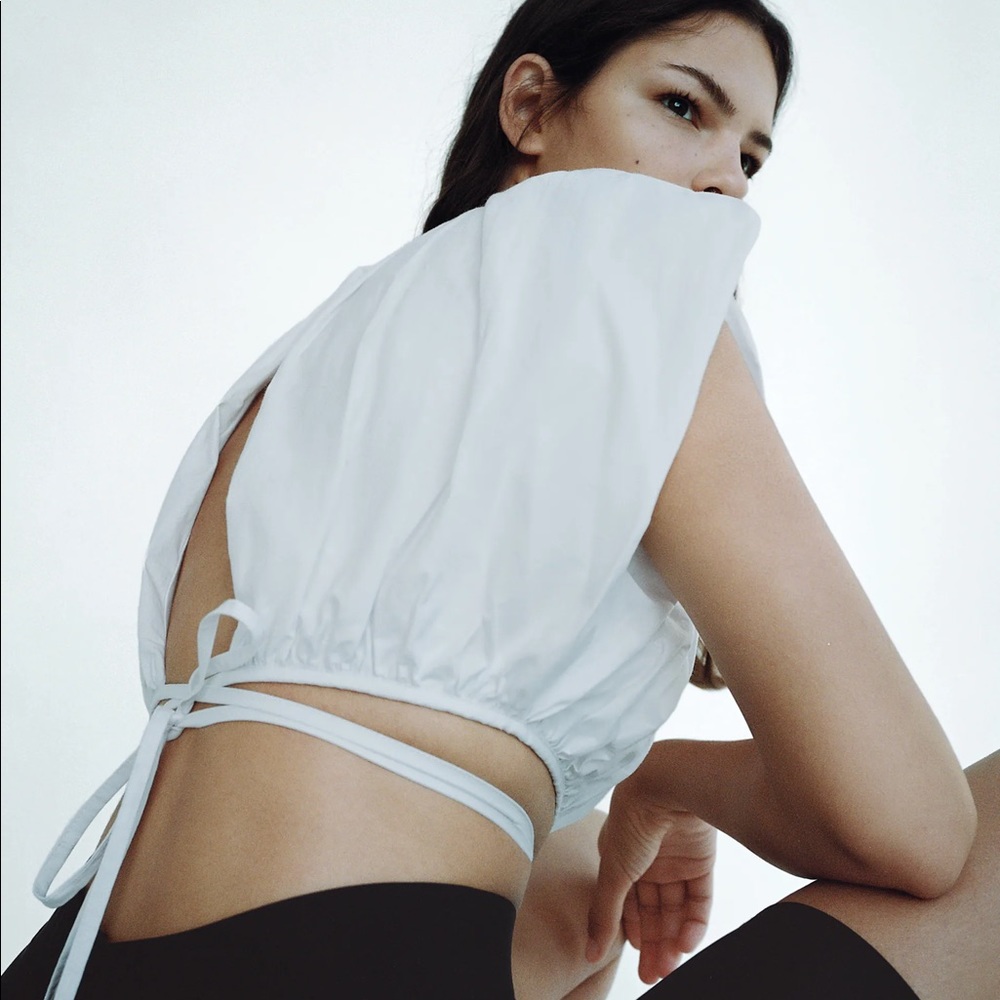 Cropped wrapped top with open back